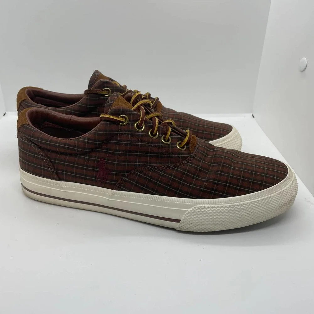 Ralph Lauren POLO Vaughn Plaid Brown Pattern sz7.5